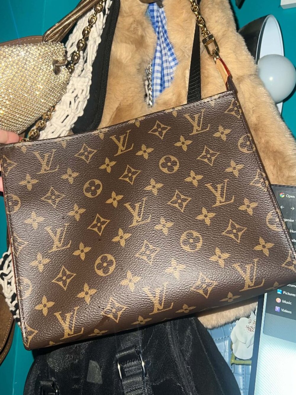 LOUIS VUITTON Toiletry Pouch On Chain Shoulder Bag Monogram Canvas Brown